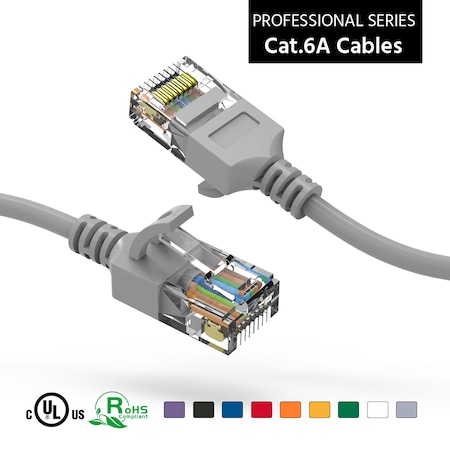 Bestlink Netware CAT6A UTP Slim Ethernet Network Booted Cable 28AWG- 7ft- Gray 100258GY